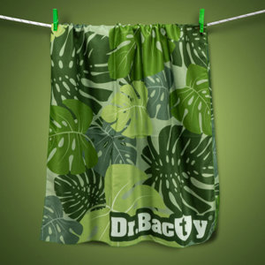 Ręcznik z mikrofibry do jogi zielony dwustronny Dr.Bacty - Liście - L 60x130